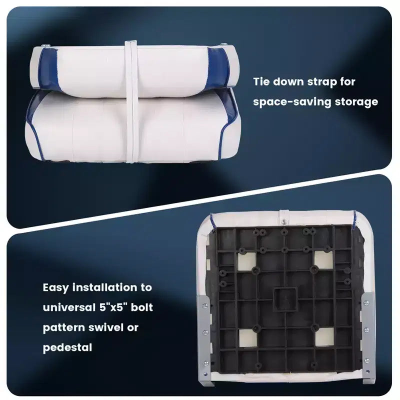 2er-Pack klappbare Bootssitze mit niedriger Rückenlehne - dick gepolsterte, wasserdichte Bootsstühle - platzsparendes, zusammenklappbares Design - ergonomisch und langlebig zum Angeln