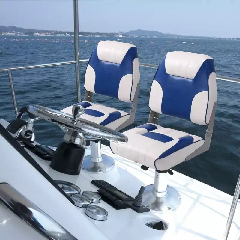 2er-Pack klappbare Bootssitze mit niedriger Rückenlehne - dick gepolsterte, wasserdichte Bootsstühle - platzsparendes, zusammenklappbares Design - ergonomisch und langlebig zum Angeln