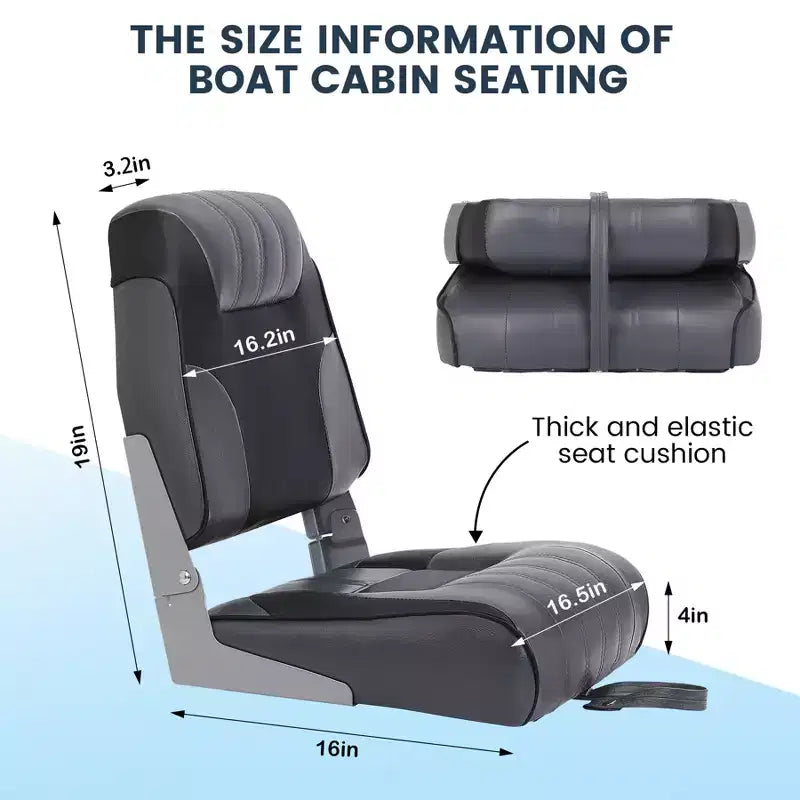 2er-Pack klappbare Bootssitze mit niedriger Rückenlehne - dick gepolsterte, wasserdichte Bootsstühle - platzsparendes, zusammenklappbares Design - ergonomisch und langlebig zum Angeln