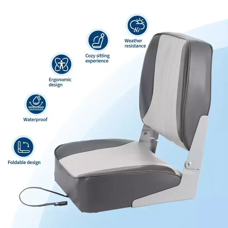 2er-Pack klappbare Bootssitze mit niedriger Rückenlehne - dick gepolsterte, wasserdichte Bootsstühle - platzsparendes, zusammenklappbares Design - ergonomisch und langlebig zum Angeln