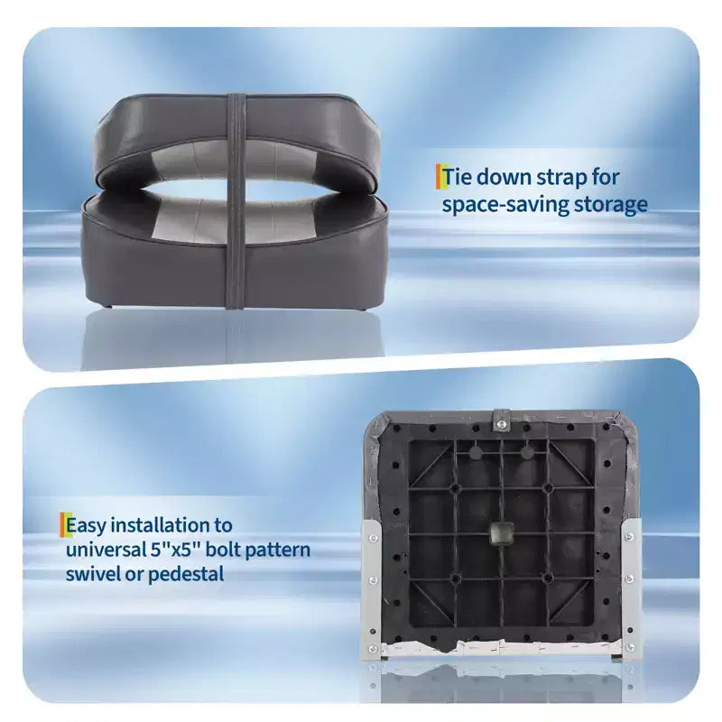 2er-Pack klappbare Bootssitze mit niedriger Rückenlehne - dick gepolsterte, wasserdichte Bootsstühle - platzsparendes, zusammenklappbares Design - ergonomisch und langlebig zum Angeln