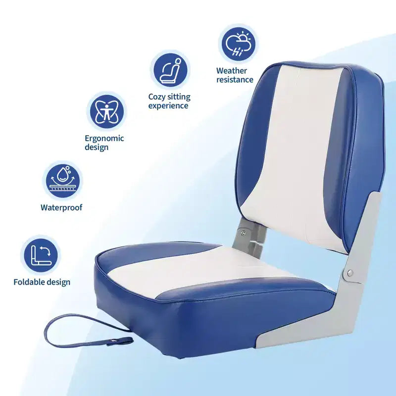 2er-Pack klappbare Bootssitze mit niedriger Rückenlehne - dick gepolsterte, wasserdichte Bootsstühle - platzsparendes, zusammenklappbares Design - ergonomisch und langlebig zum Angeln