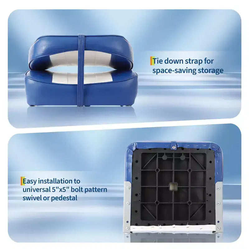 2er-Pack klappbare Bootssitze mit niedriger Rückenlehne - dick gepolsterte, wasserdichte Bootsstühle - platzsparendes, zusammenklappbares Design - ergonomisch und langlebig zum Angeln