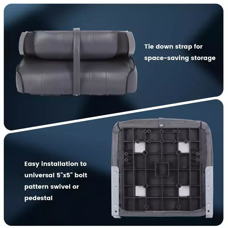 2er-Pack klappbare Bootssitze mit niedriger Rückenlehne - dick gepolsterte, wasserdichte Bootsstühle - platzsparendes, zusammenklappbares Design - ergonomisch und langlebig zum Angeln