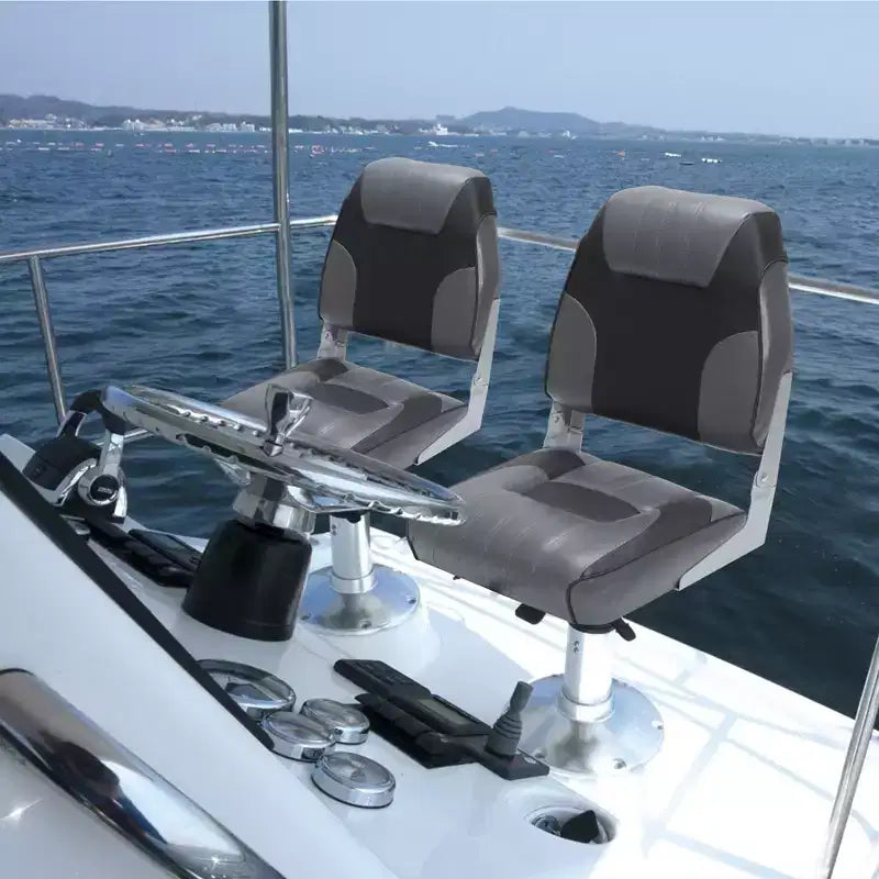2er-Pack klappbare Bootssitze mit niedriger Rückenlehne - dick gepolsterte, wasserdichte Bootsstühle - platzsparendes, zusammenklappbares Design - ergonomisch und langlebig zum Angeln