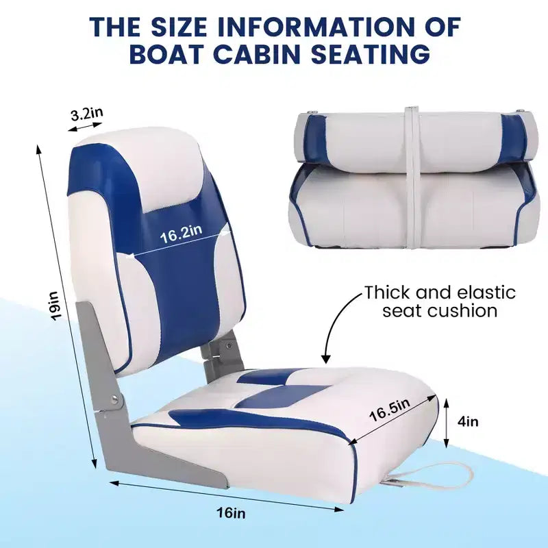 2er-Pack klappbare Bootssitze mit niedriger Rückenlehne - dick gepolsterte, wasserdichte Bootsstühle - platzsparendes, zusammenklappbares Design - ergonomisch und langlebig zum Angeln