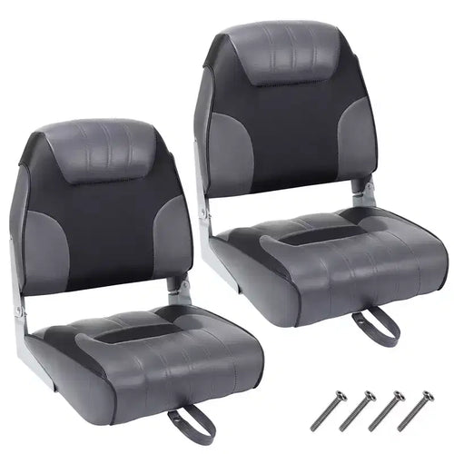 2 Pack Low Back Folding Boat Seats - Thick Padded Waterproof Marine Chairs - Space-Saving Collapsible Design - Ergonomic and Durable for Fishing