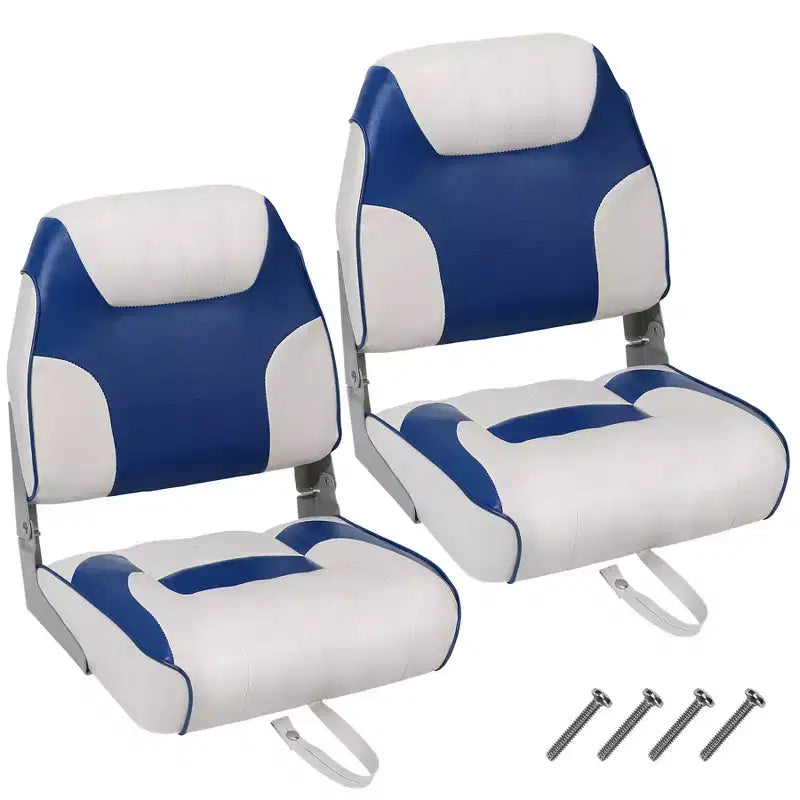 2er-Pack klappbare Bootssitze mit niedriger Rückenlehne - dick gepolsterte, wasserdichte Bootsstühle - platzsparendes, zusammenklappbares Design - ergonomisch und langlebig zum Angeln