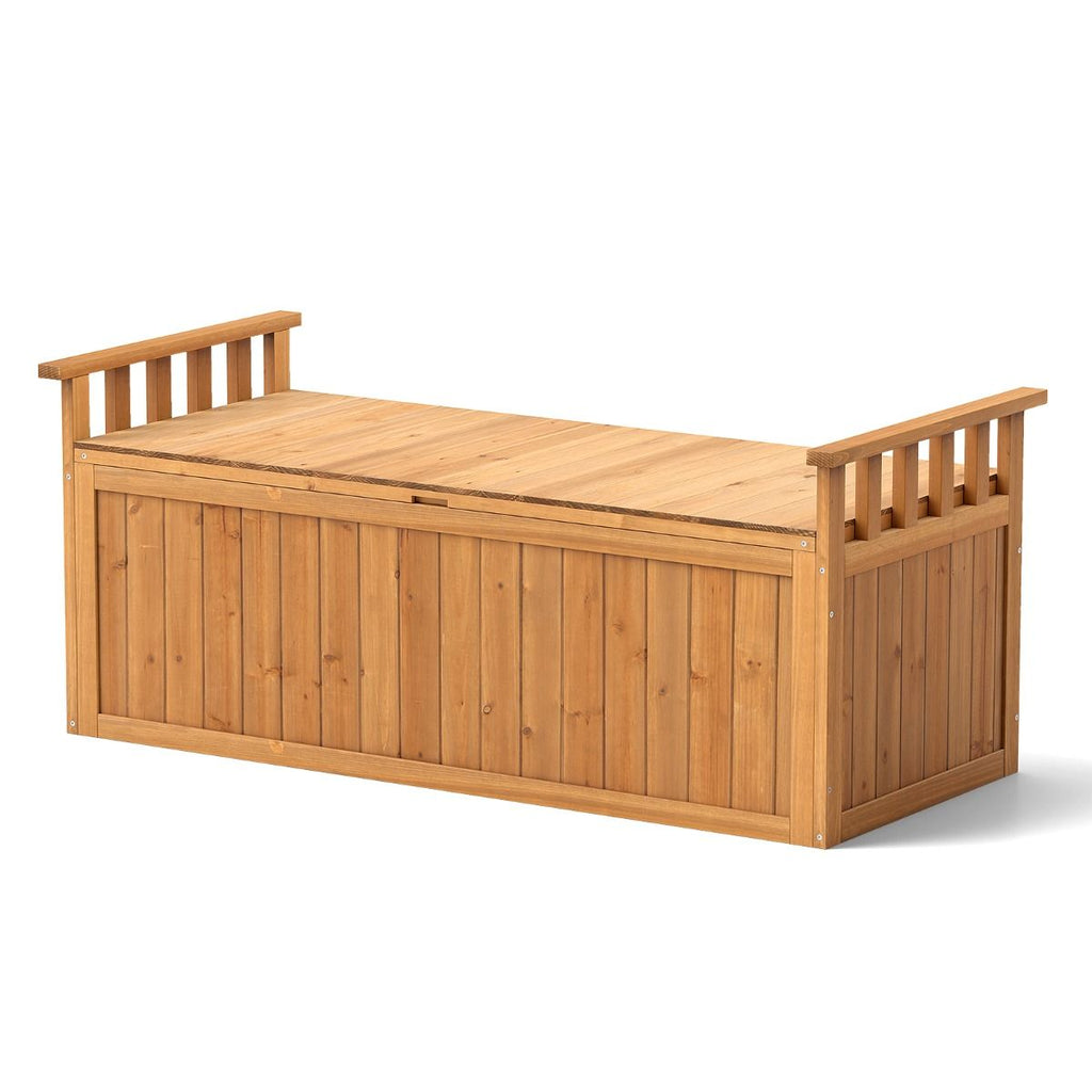 Banc de Rangement en Bois Banc d'Extérieur à 2 Places de 209 L avec Accoudoirs Coffre de Stockage en Bois Charge 100KG Naturel